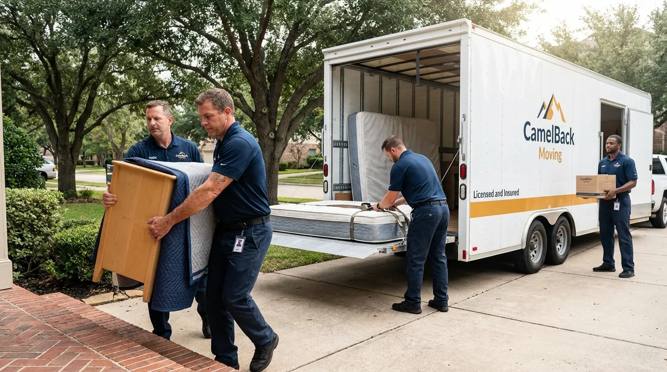 Crew loading residential truck for cross-state move from Ellsworth, ME