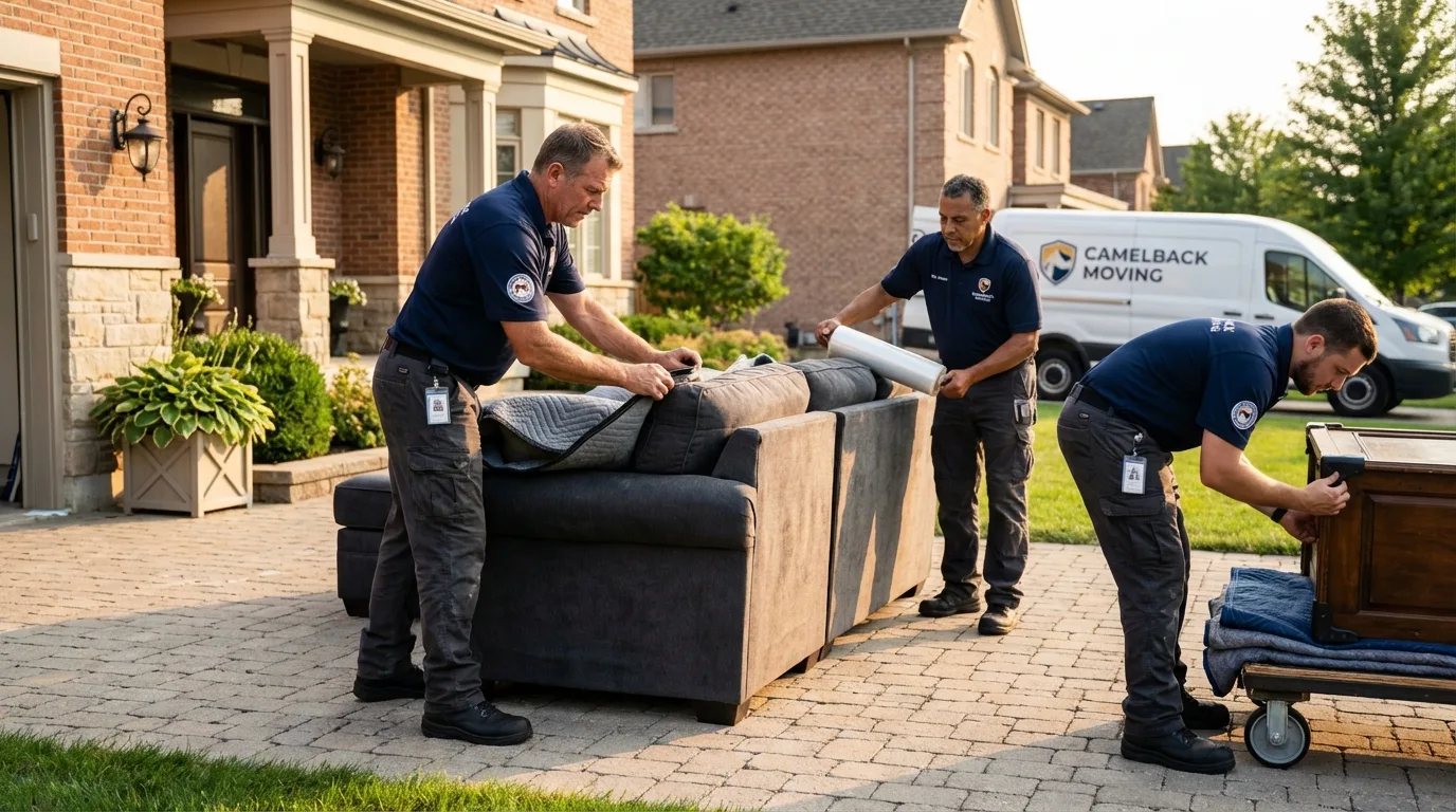 Large estate moving crew wrapping furniture in Ellsworth, ME
