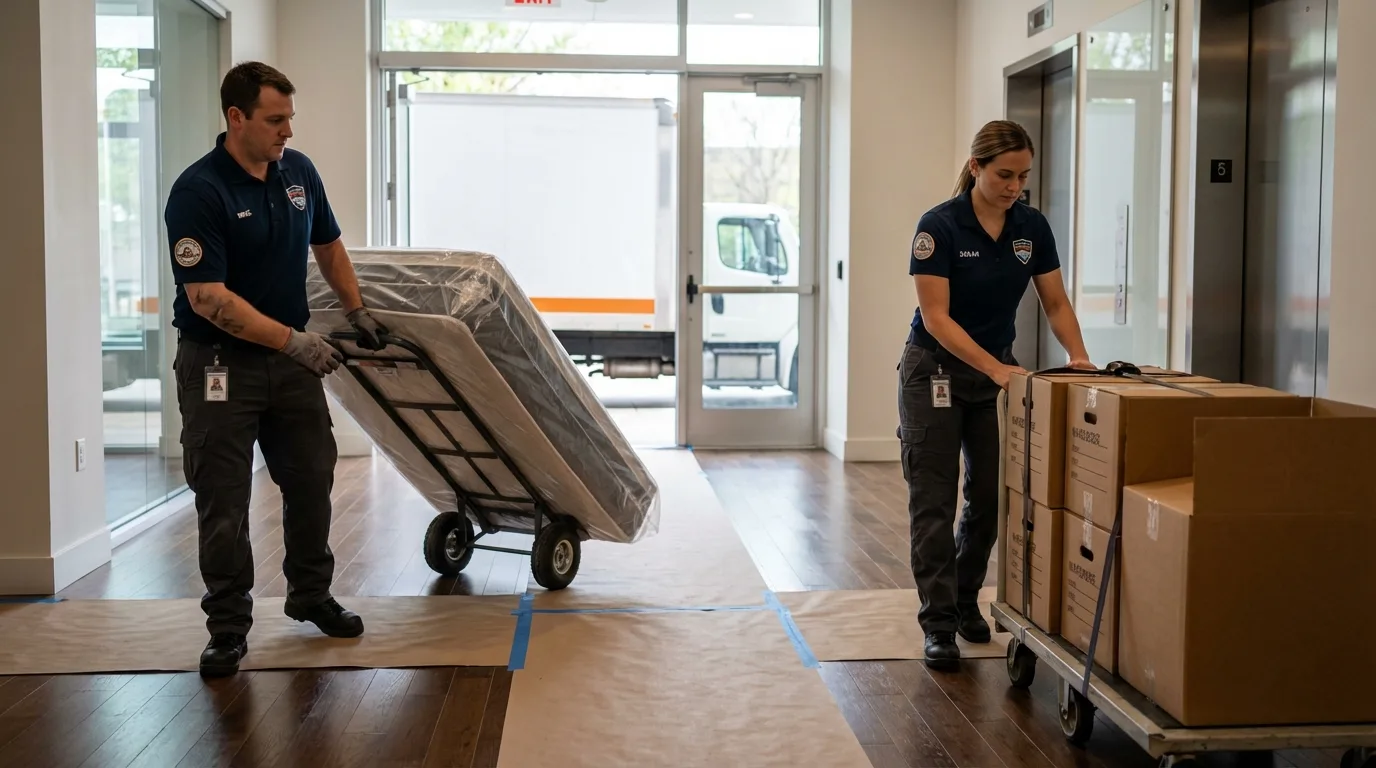Professional apartment movers loading elevator in Ellsworth, ME
